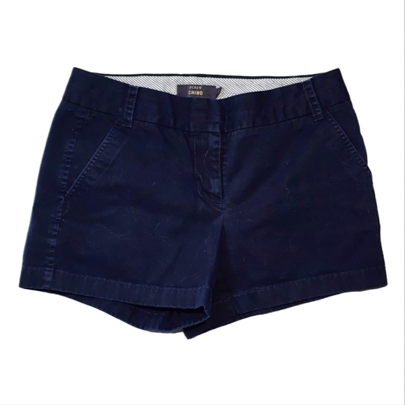 J. Crew Chino Size 4 Dark Blue Cotton Midrise Shorts Clasp Zip Closure - Picture 1 of 5